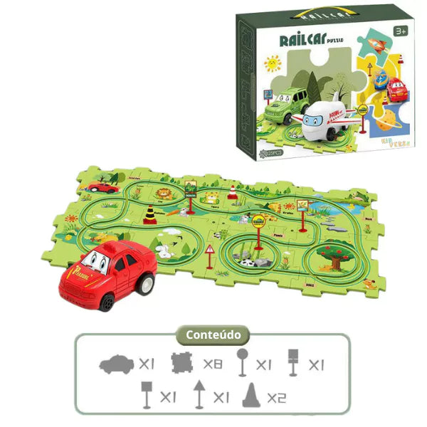 Carrinho com Trilha Quebra-Cabeça Educativa RailCar