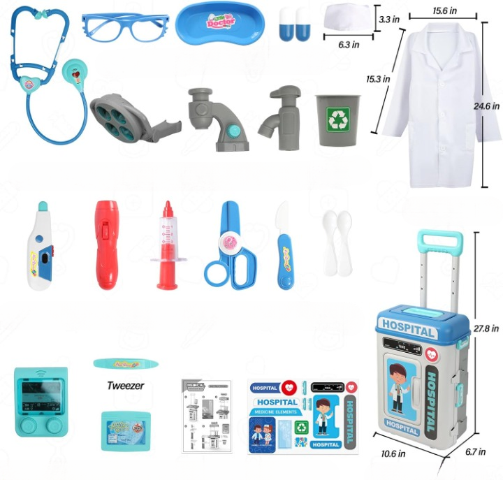 Kit de Médico para Crianças 2 em 1 Para Meninos e Meninas Conjunto Completo
