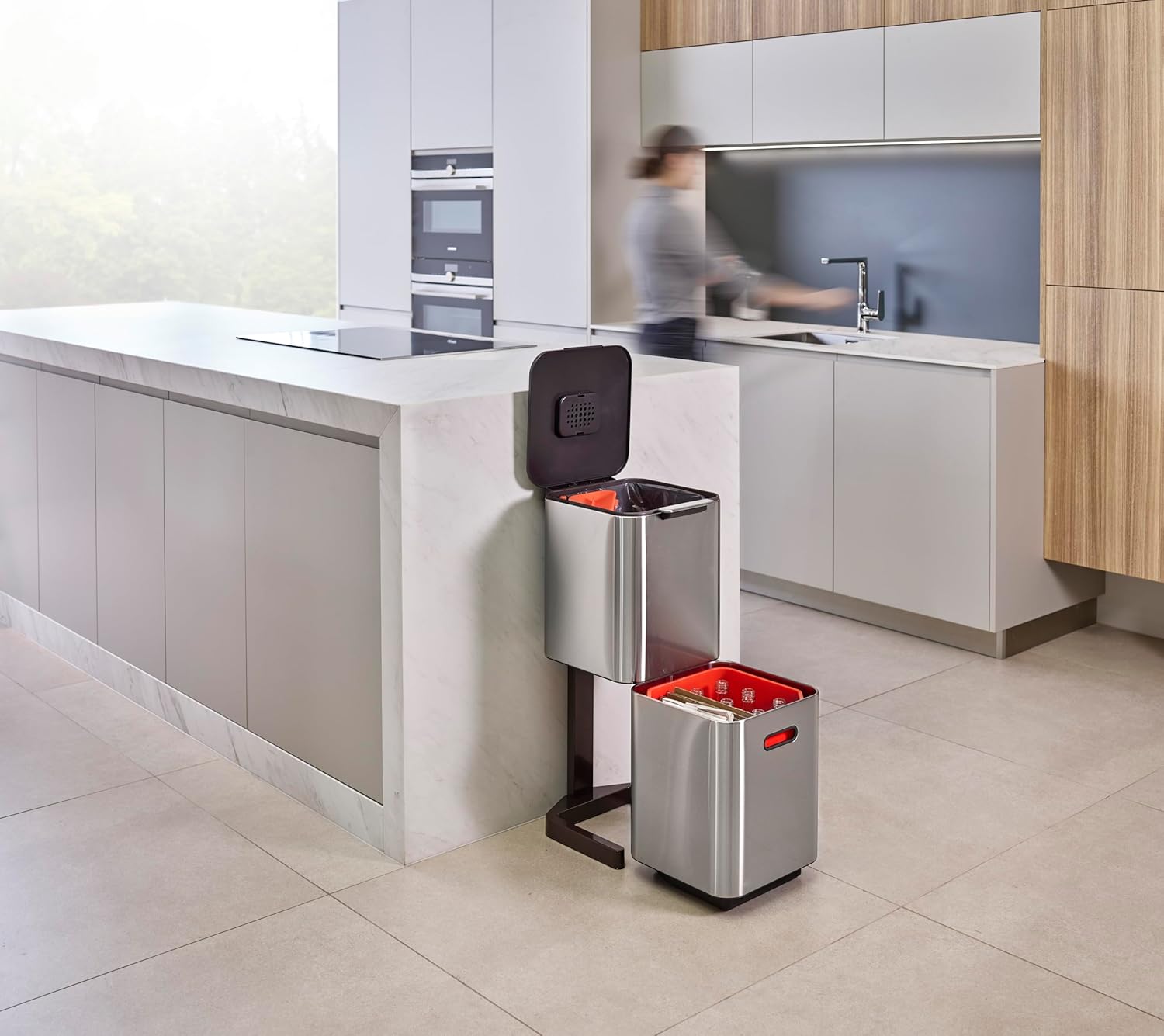 Lixeira Dual Totem Max Para Lixo de Cozinha Com Tampa 60L