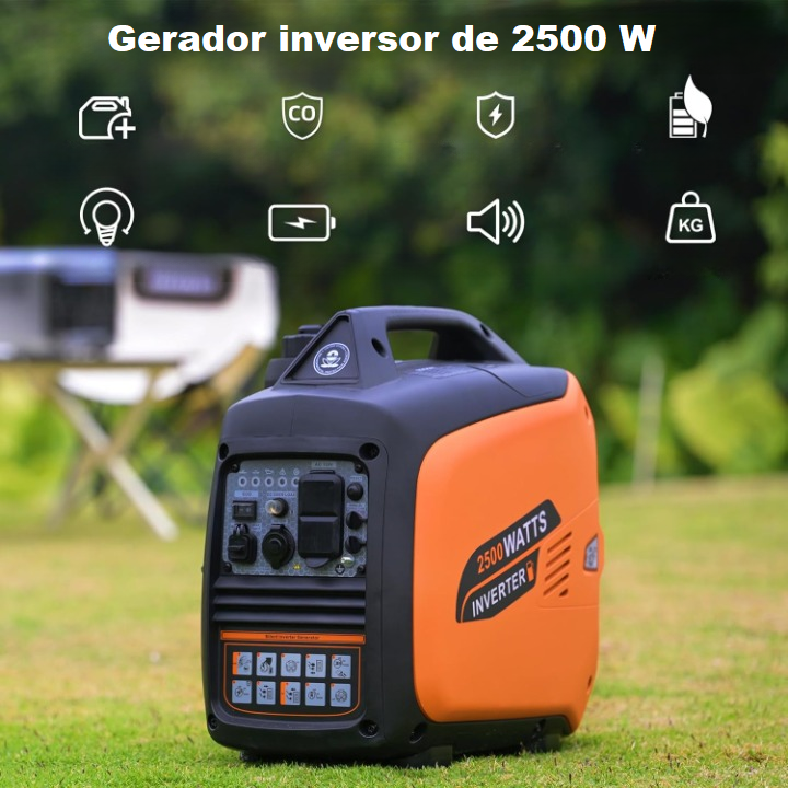 Gerador inversor portátil de 2500W a Gasolina Silencioso Com Sensor de CO