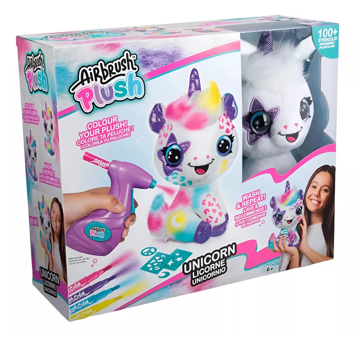 Pelúcia Unicórnio Para Pintar Airbrush Lavável Caneta Spray + 100 Moldes