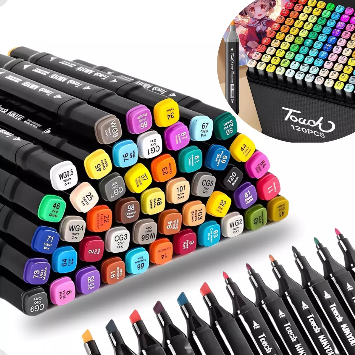 Estojo Canetinhas Cololoridas Marcador Permanente Ponta Dupla 120 Cores + 5 Livro de Colorir